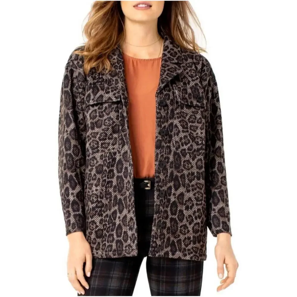 Liverpool Los Angeles Knit Shacket Blazer Jacket Brown Leopard Print Womens M - Picture 1 of 9